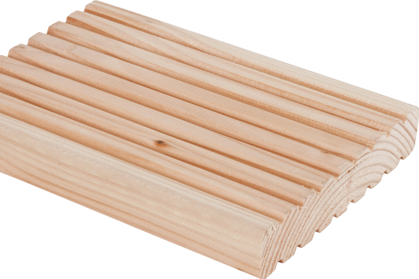 Helle Douglasien-Terrassendiele mit geriffelter Oberfläche und abgerundeten Kanten.