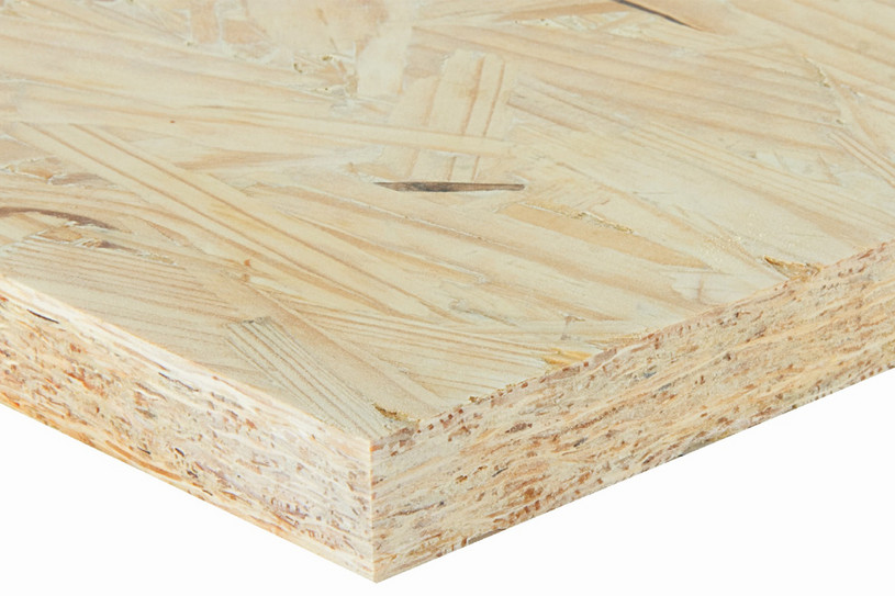 Unverleimte OSB-Platte mit grober Späneoberfläche.