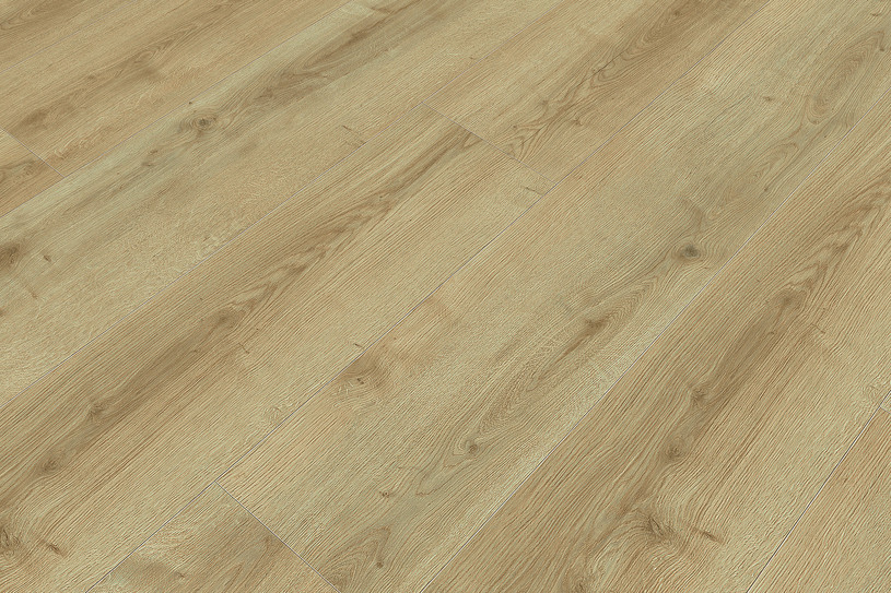 Heller Designboden in natürlicher Holzoptik, PVC-frei und umweltfreundlich hergestellt.